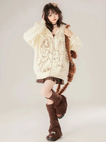 Zip Loose Print Hoodie Girls'