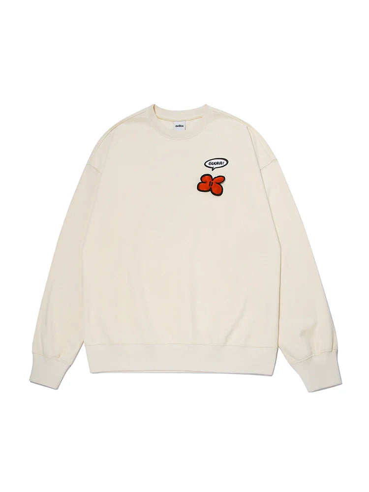 Neck Side Design Round Cream Sweatshirt Yellow + Pants