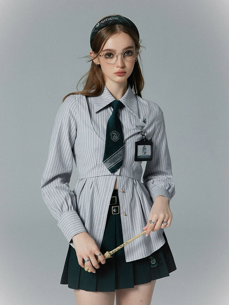 襟付きストライプフェイクツーピースポロシャツ