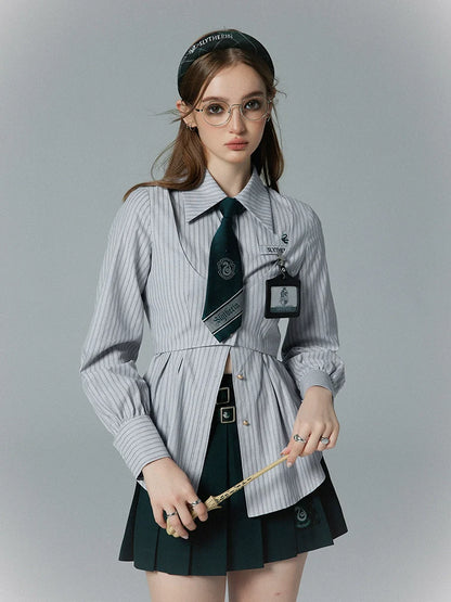 襟付きストライプフェイクツーピースポロシャツ