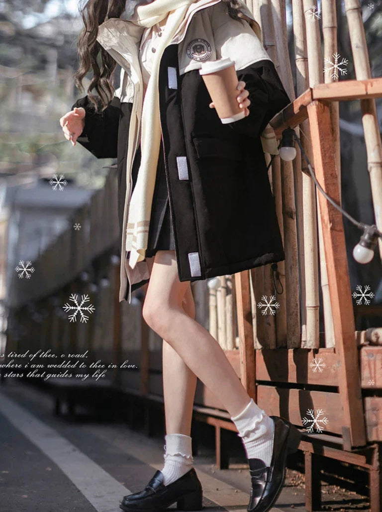 College Hoodie Style Jacket White Penguin Down