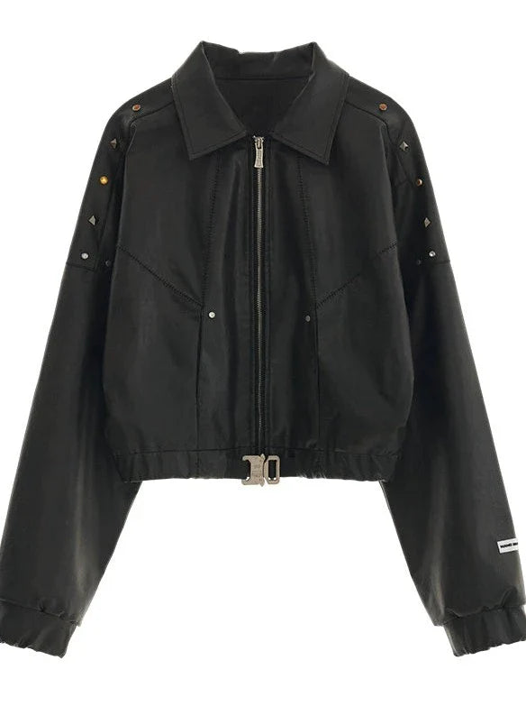 Damaged Mode Lederjacke + Mittellanger Rock + Ledermantel mit Taillengürtel