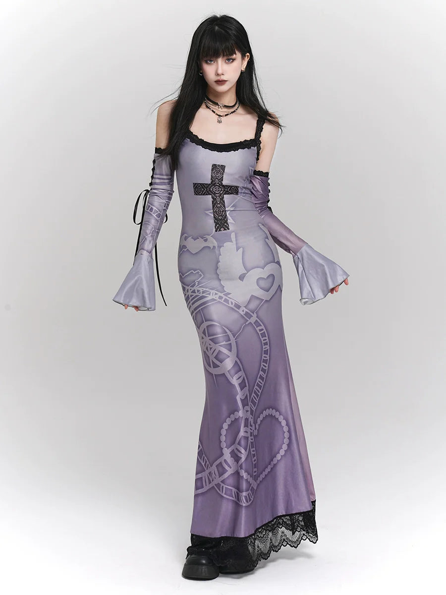 クロスデザインのダークサマードレス