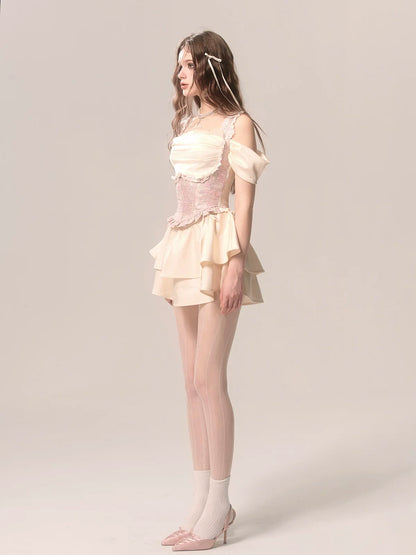 サスペンダースカート ニッチケーキ ロマンティックレーストップ フレンチ