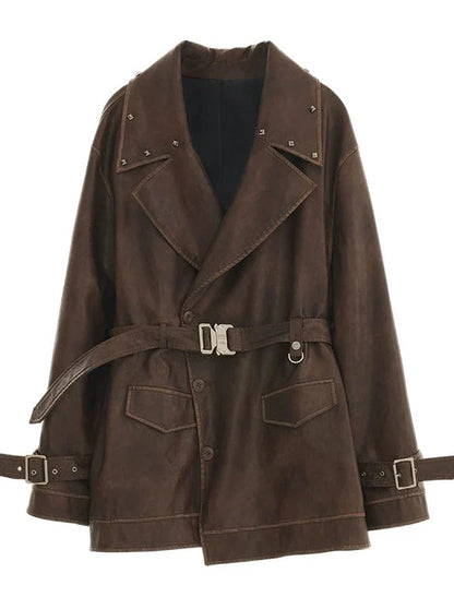 レザージャケット ストラップウエスト ポリッシュ ウィンドブレーカー