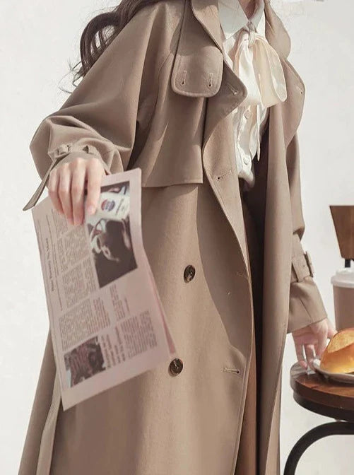 トレンチカーキエレガントコートスタイルレトロブリティッシュ