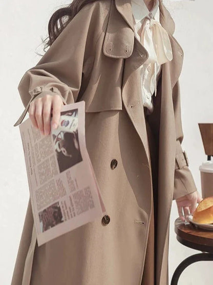 トレンチカーキエレガントコートスタイルレトロブリティッシュ
