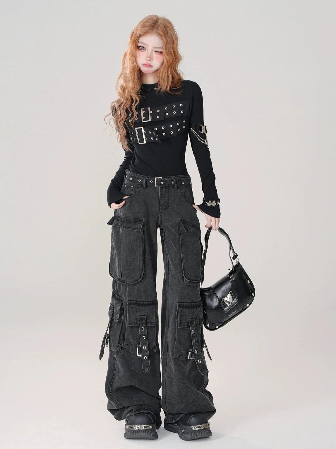 Neck High Open Black Top Style Punk Back