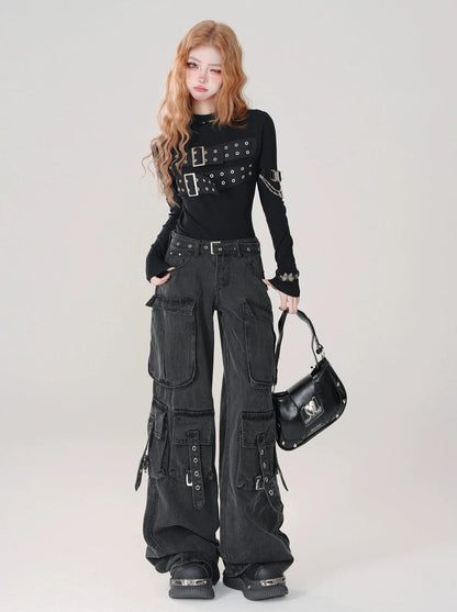 Neck High Open Black Top Style Punk Back