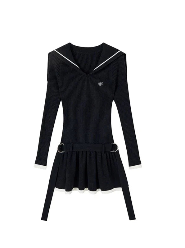 Sailor Knit Navy Color Dark Pattern Dress