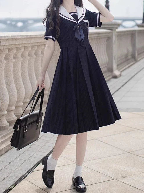 Collar Black + Sailor Emblem Striped Badge Ribbon Dress