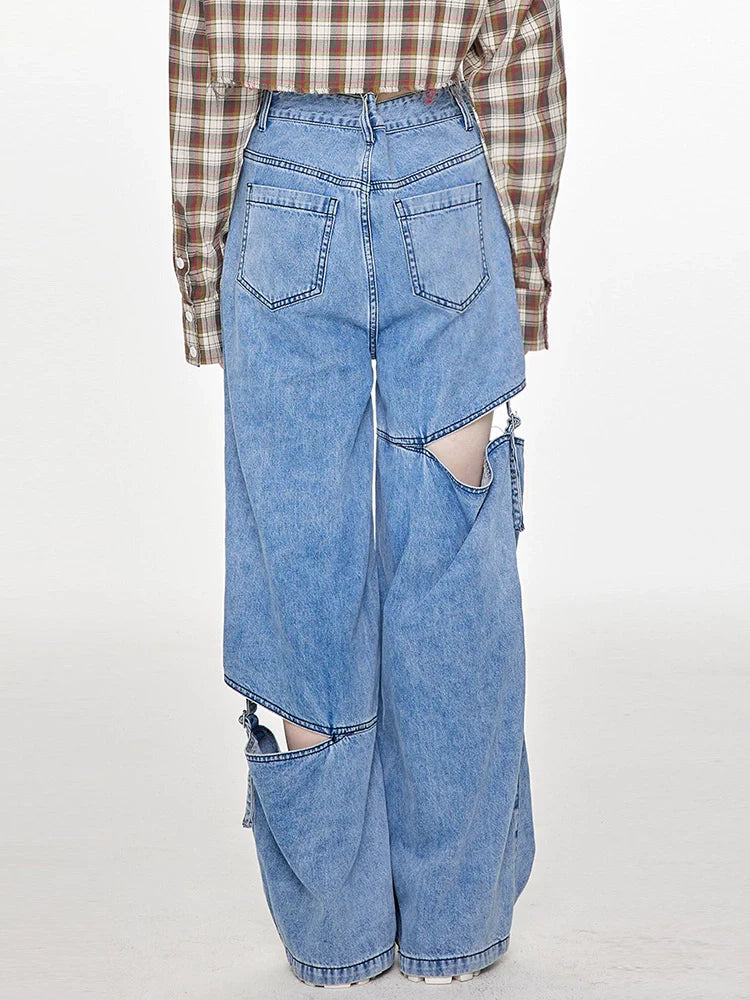 Lockeres Retro-Design Amerikanischer Denim-Schlitz Waschbar