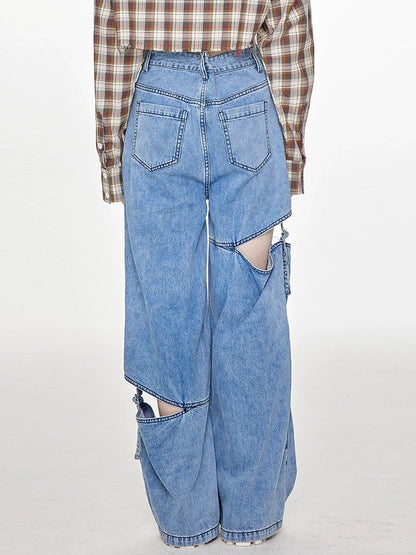 Lockeres Retro-Design Amerikanischer Denim-Schlitz Waschbar