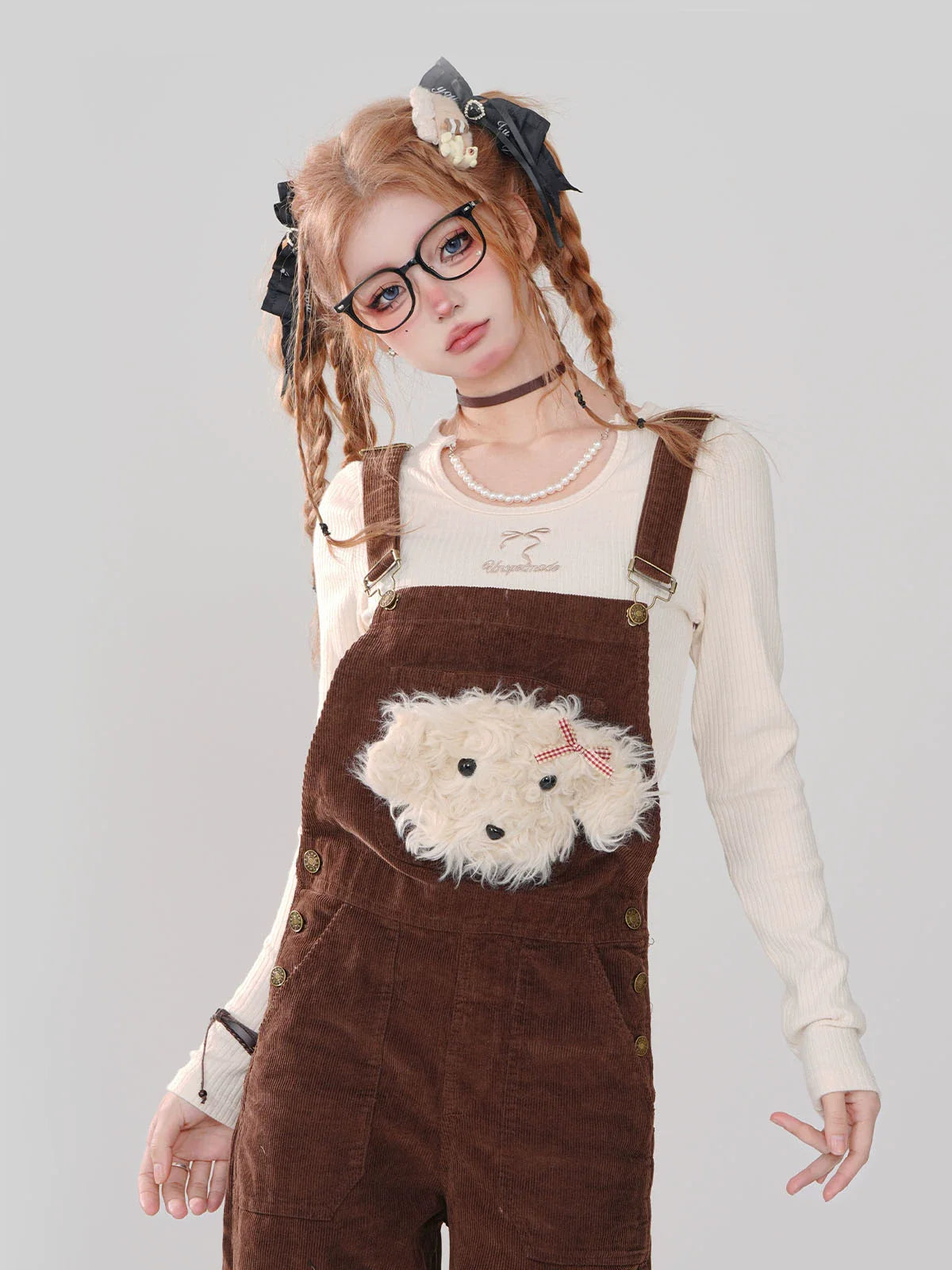 Little Dog Dark Retro Overalls Cutie Brown