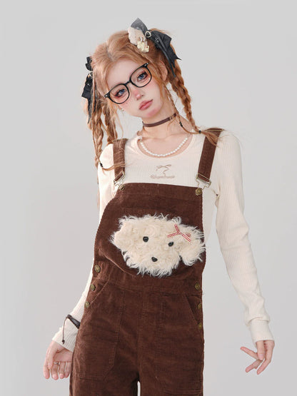 Little Dog Dark Retro Overalls Cutie Brown
