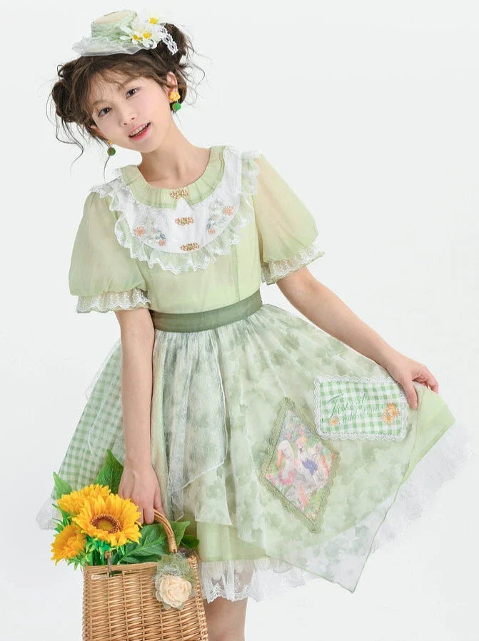 レース花柄ドレスドール スプライシングミント