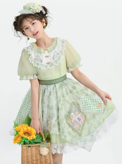 レース花柄ドレスドール スプライシングミント