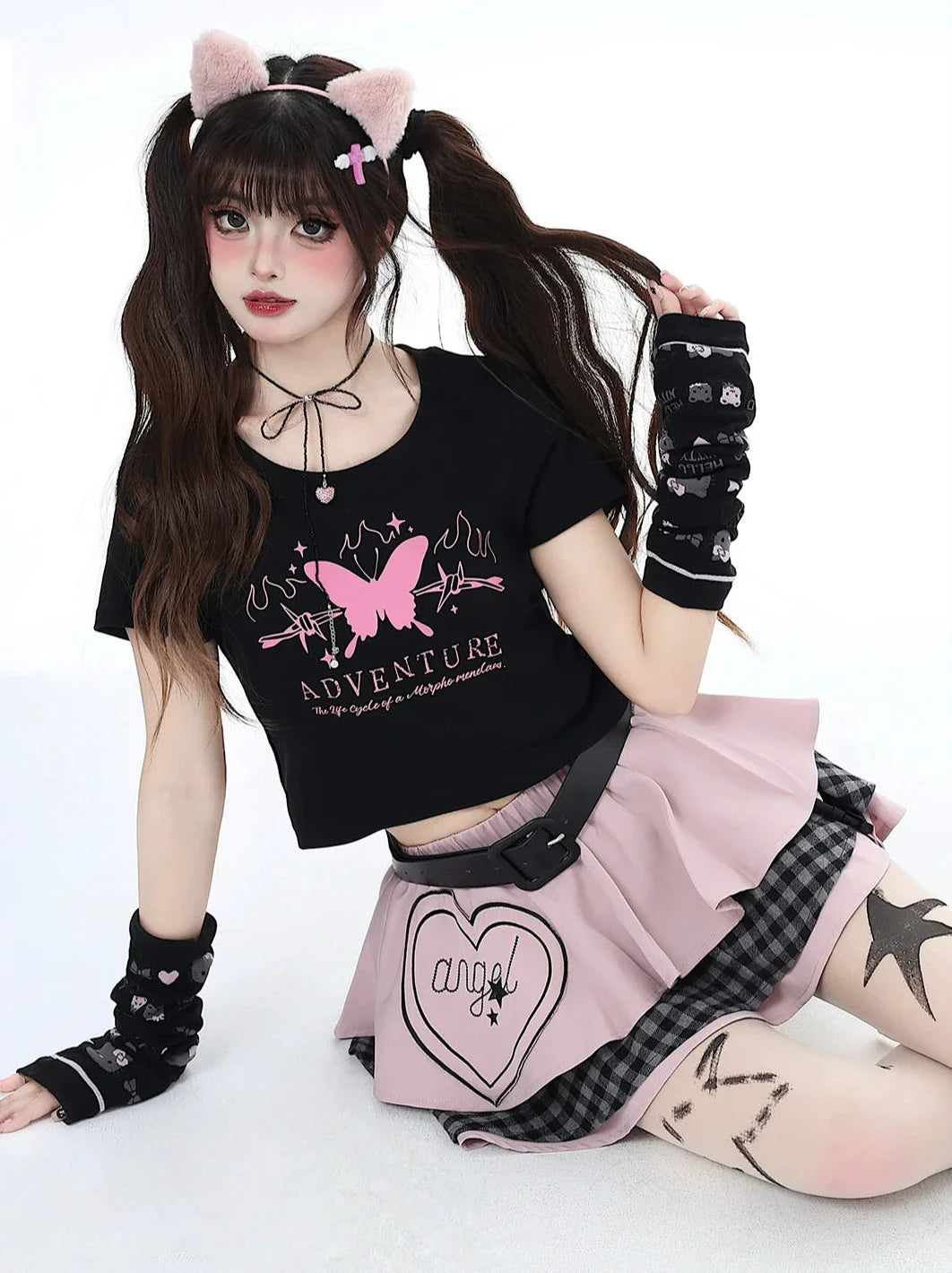 バタフライドリームTシャツ ショートスリムリボンバック