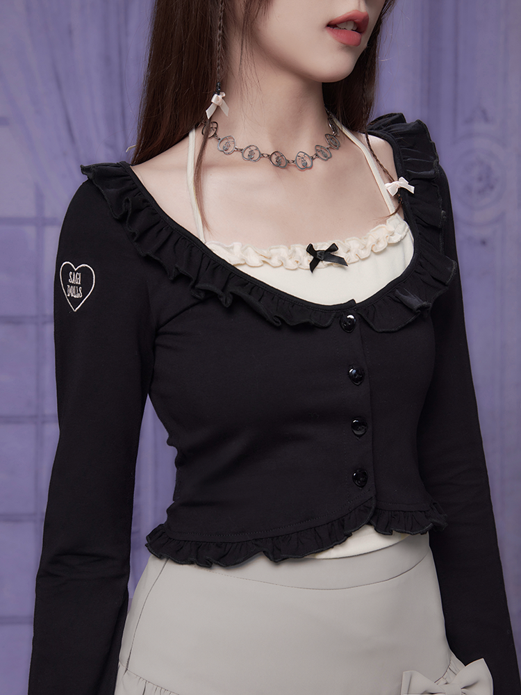 Halter Neck Cardigan Piece Faux Ruffle Two