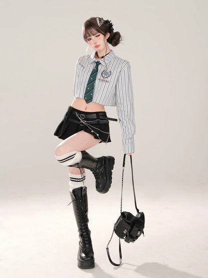 Tie Set Short Style Polo + Collar High Shirt Stripe School