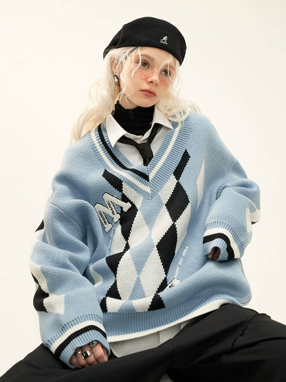 ブルーニット ルーズオーバー アーガイルカレッジ