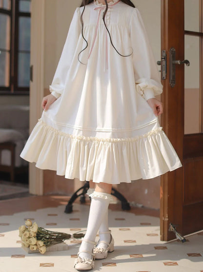 Badge Pink Frilled Doll + Lolita + Dress Off-White Coat Collar