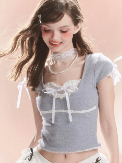 Französisches Top für kleine Mädchen mit Schleife und Kurz