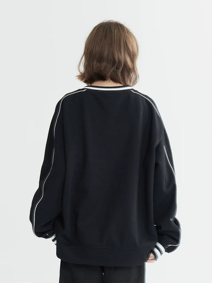 Vネック カジュアルトップス フロック加工 ルーズ スポーティ