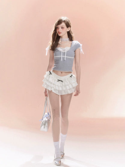 Französisches Top für kleine Mädchen mit Schleife und Kurz