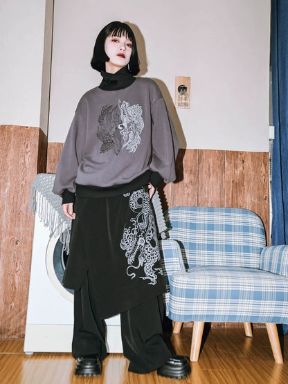 Zweiteilige Faux-Splicing-Hose mit weitem Lagen-Drache