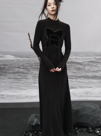 Fur Design Slim Bic Dress Butterfly Long