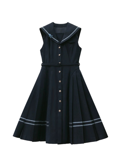 Hemdkleid Farbe + Krawatte Plissee Marine Anzug Gestreift Abzeichen Retro Magic Dress Academy