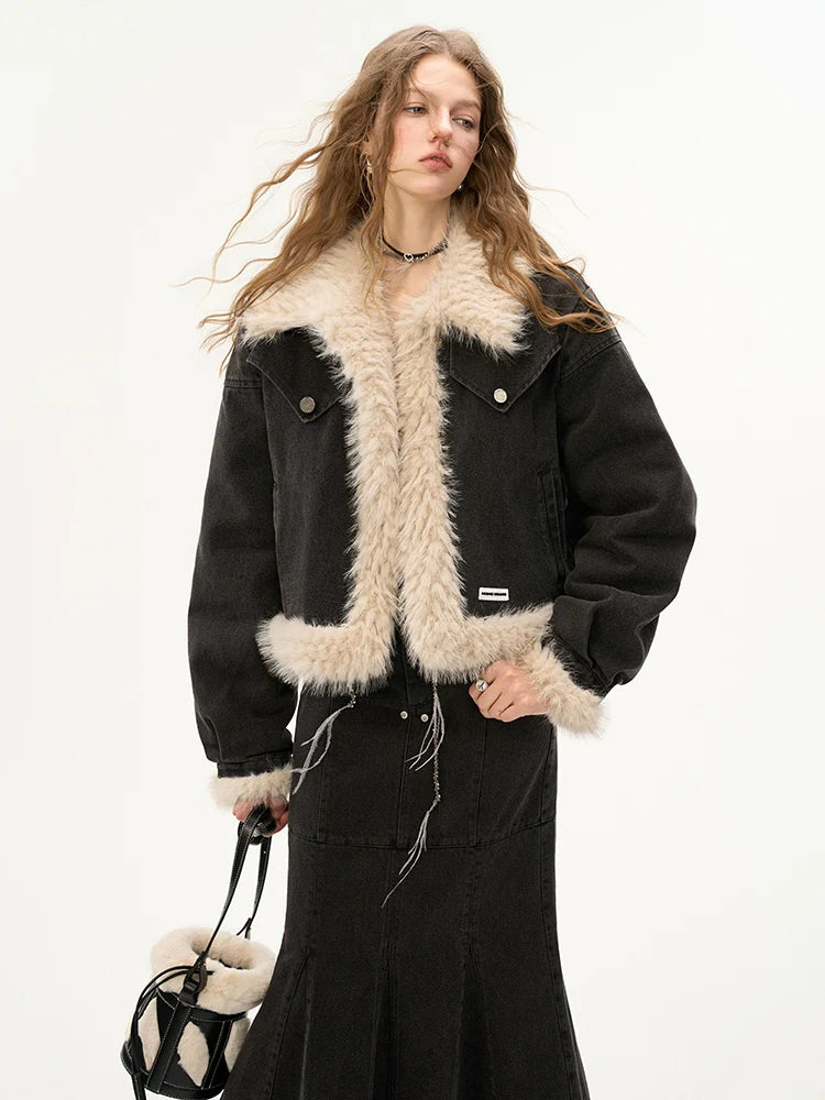 Mermaid Long Denim Fur Skirt