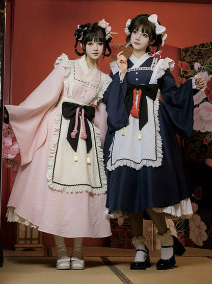 Kleid Schleife Maid Retro Rüschen Groß