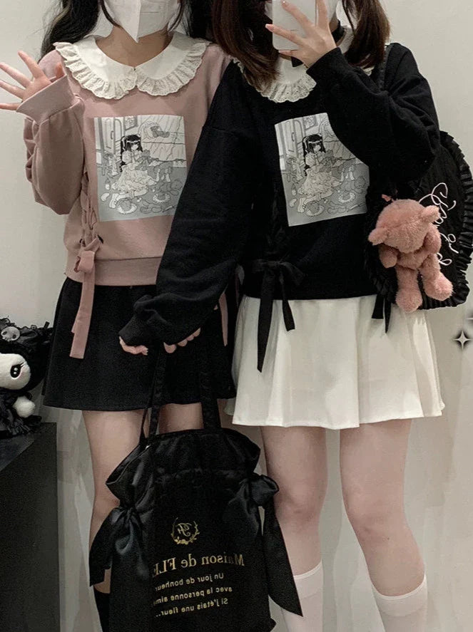 イラストプリントドールカラースウェットシャツ