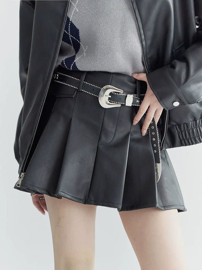 モードスカート プリーツ ショート レザー