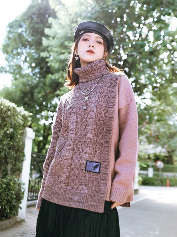 Loose Knit Turtleneck Block Color