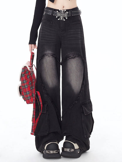 Big Wide Denim Pants Heart Loose