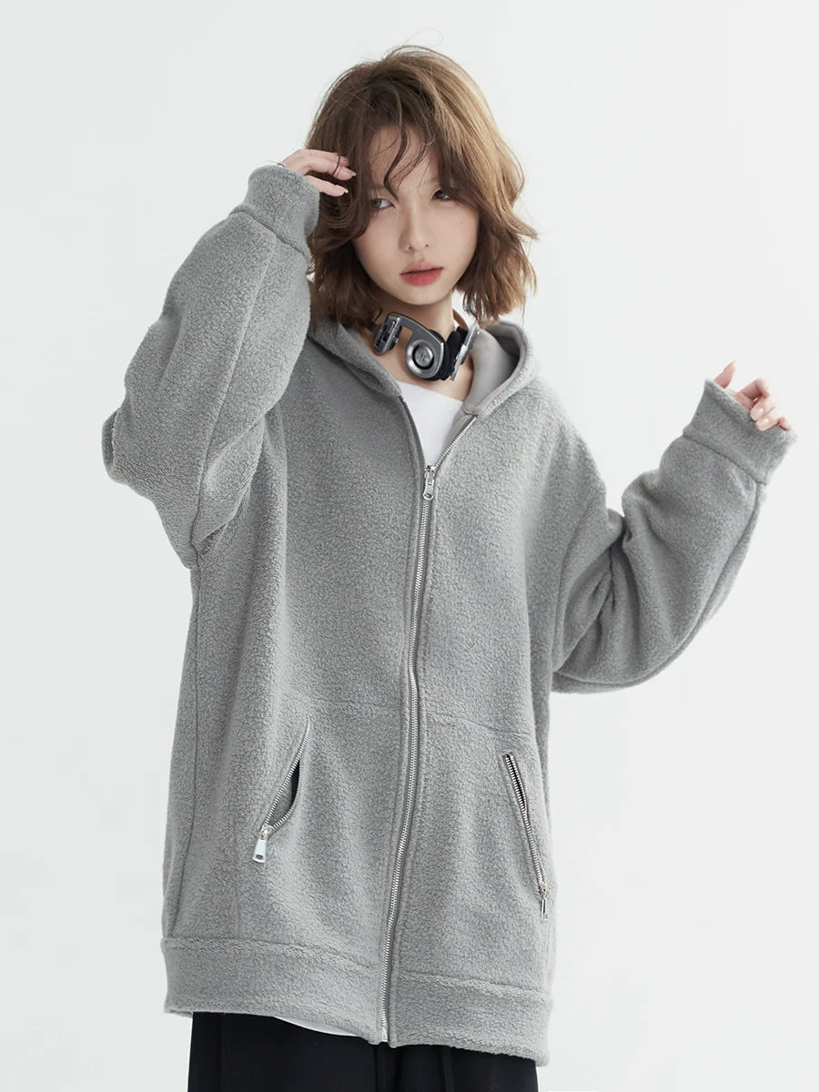 Loose Zip-Up Hoodie One Hood Point Design