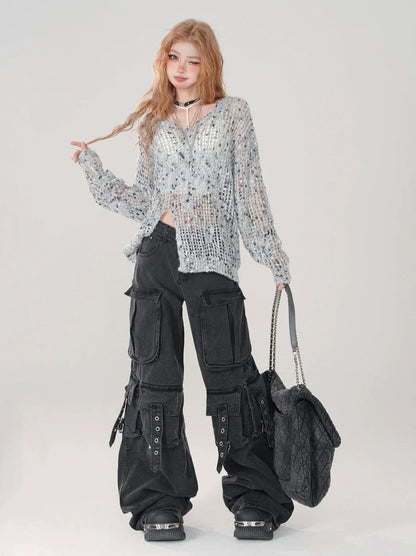 Denim Cargo Dark Pants Cool Black Knight