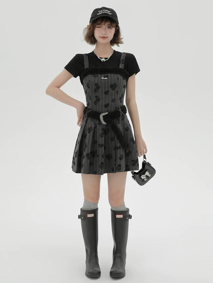 吊り下げ式ブラックローズTシャツ ブラックレトロドレス