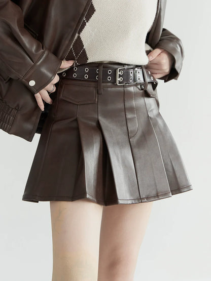 モードスカート プリーツ ショート レザー