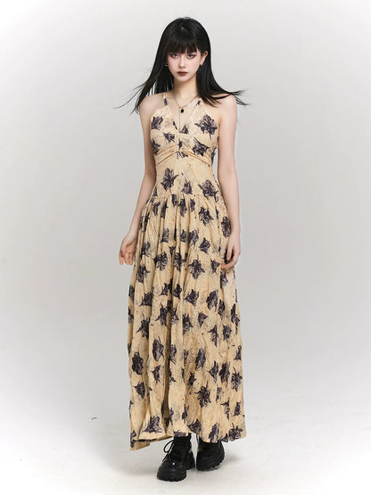 フレンチモードフラワーゴーストドレスイエローリゾートガール