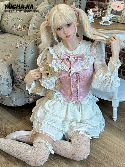 Vest Fleur + Princess Shirt + Pink Cake Skirt Girl