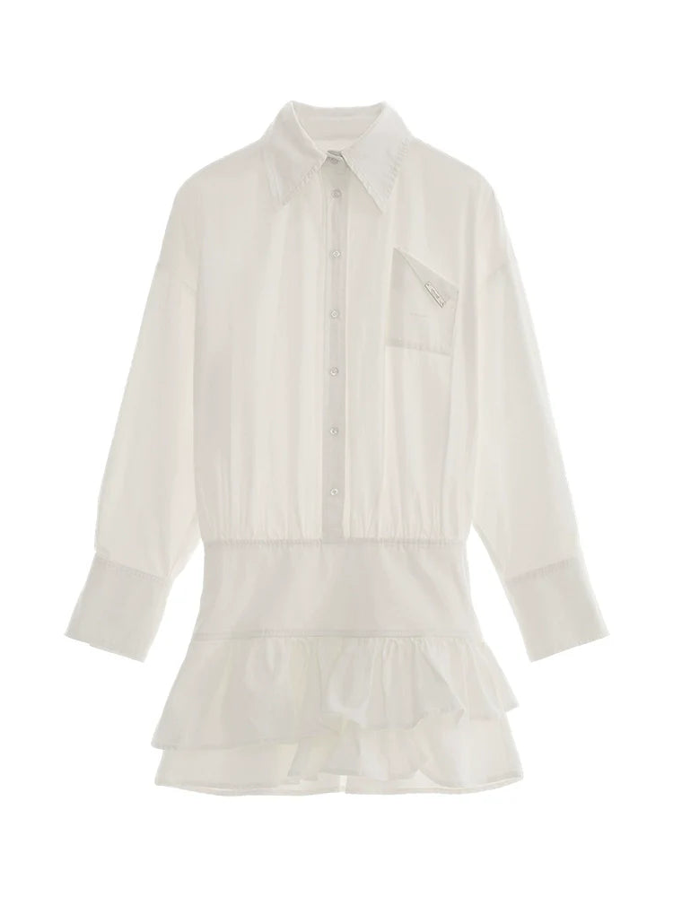 Kleid Rüschenhemd Revers Slim