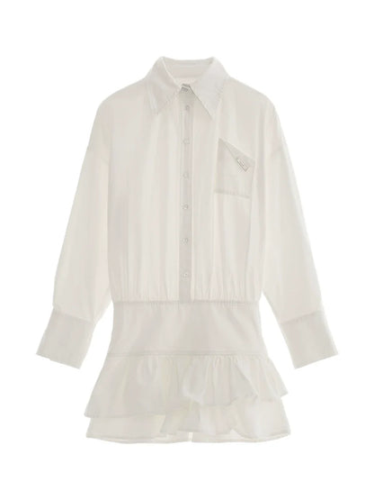 Kleid Rüschenhemd Revers Slim