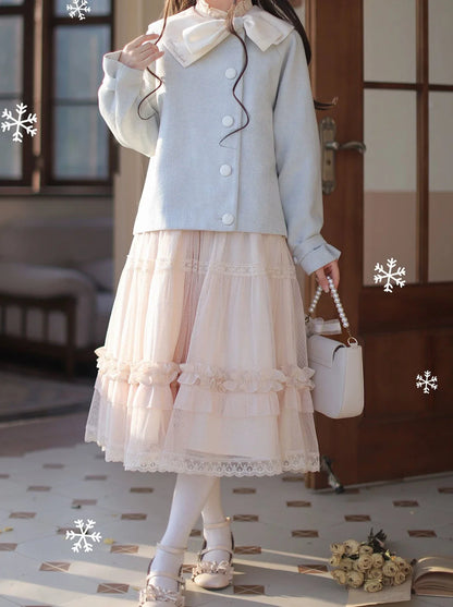 Retro Ribbon Jacket Mint Green Lolita Collar Skirt Pleated