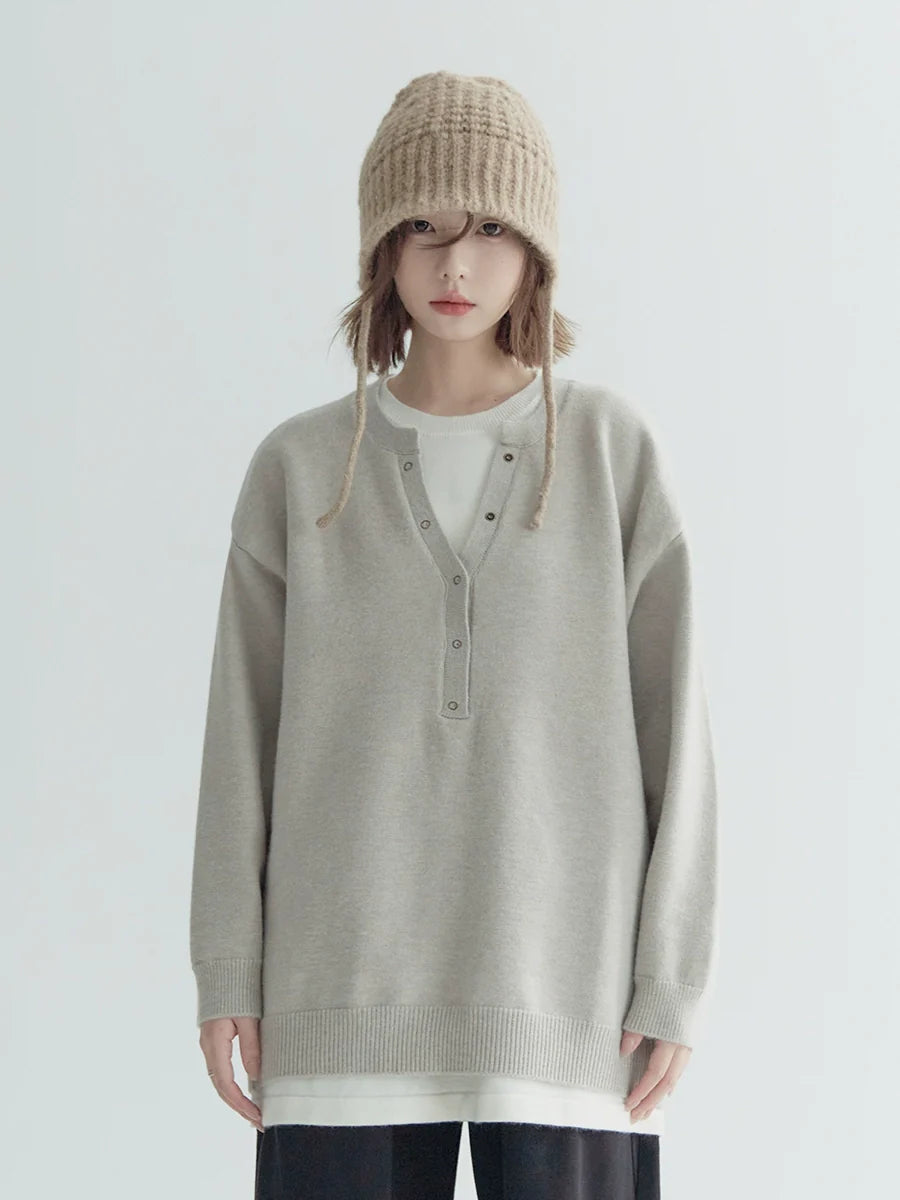 Button Loose Faux Piece Tops Two