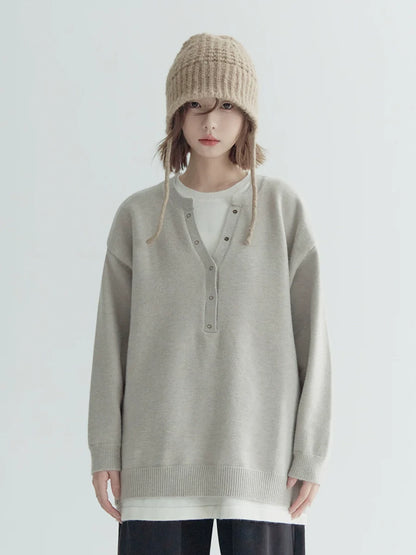 Button Loose Faux Piece Tops Two