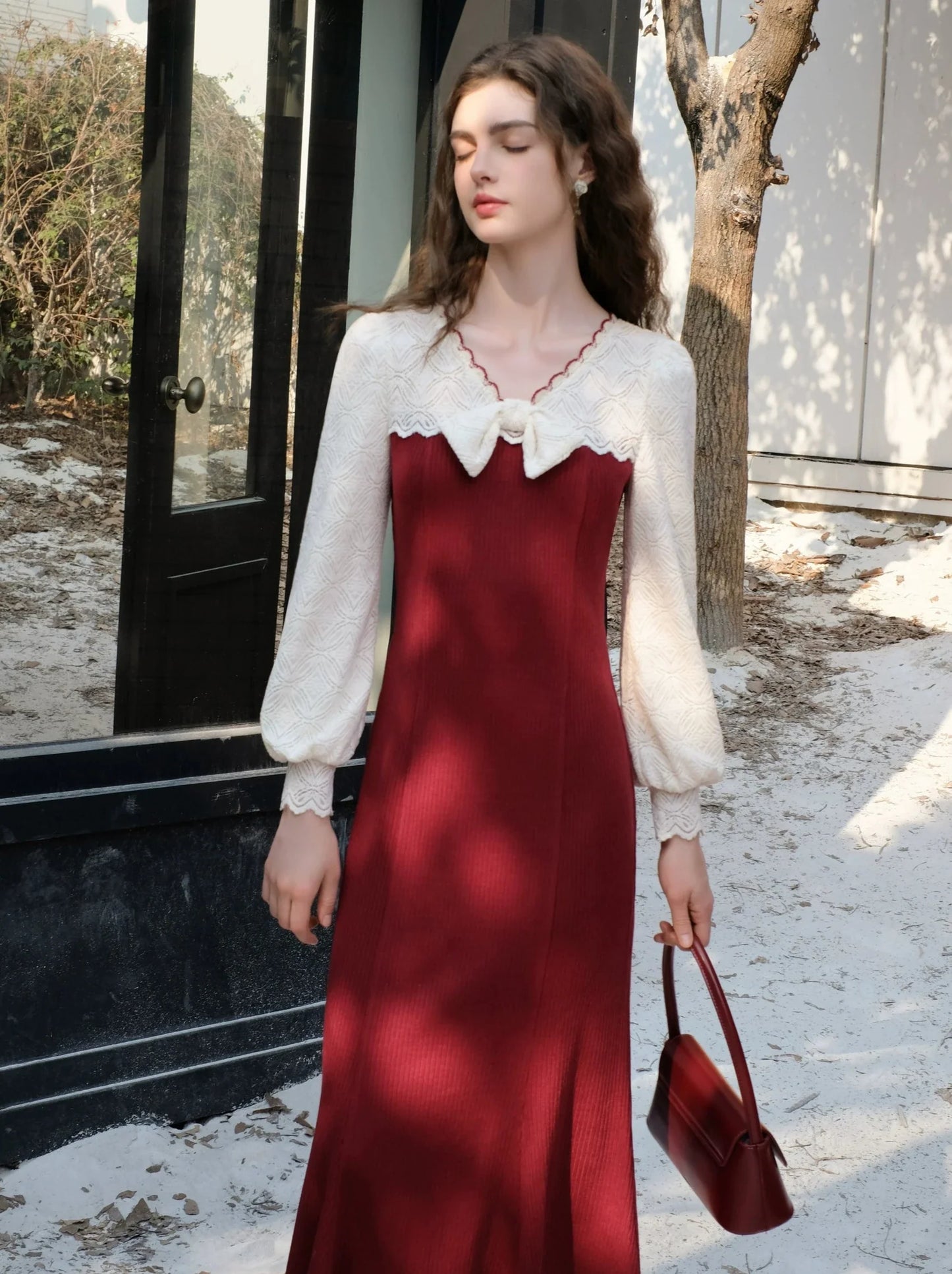 French Mermaid Ribbon Likör Spitzen Strickkleid Kirsche